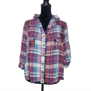 5/$15 Roommates Plaid Pastel Pink Blue Button Shirt